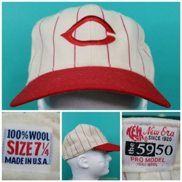 Vnt Wool 90’s Cincinnati Reds Fitted Size 7 1/2 New Era Hat Cap Baseball Jersey - Picture 1 of 11